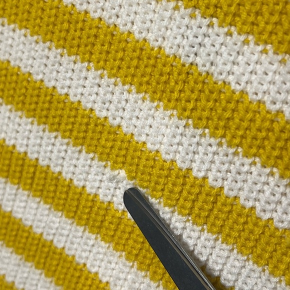 Loft XSP lemon yellow soft white striped knitted cardigan v-neck button down - Picture 3 of 8